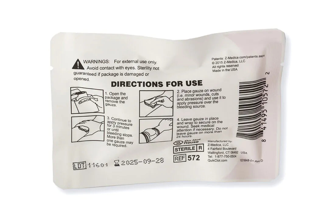 Hemostatická, QuikClot gáza a obväzy